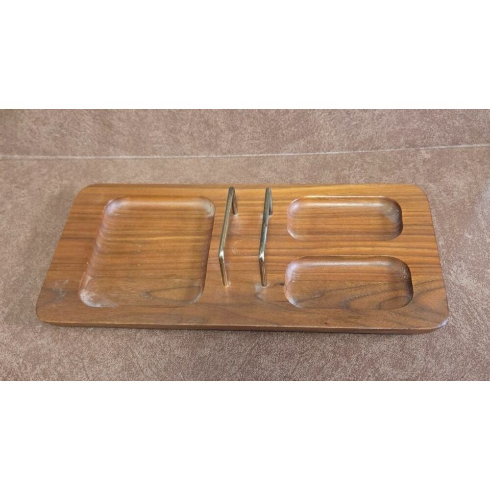 Vintage Walnut Wood Dresser Valet or Desk Organizer Tray Handcrafted MCM